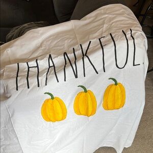 Festive Rae Dunn White Shower Curtain with Pumpkins